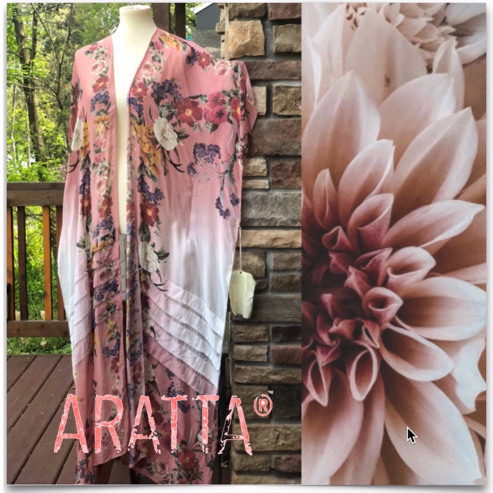 Aratta Maxi Pink Floral Kimono One Size NWT